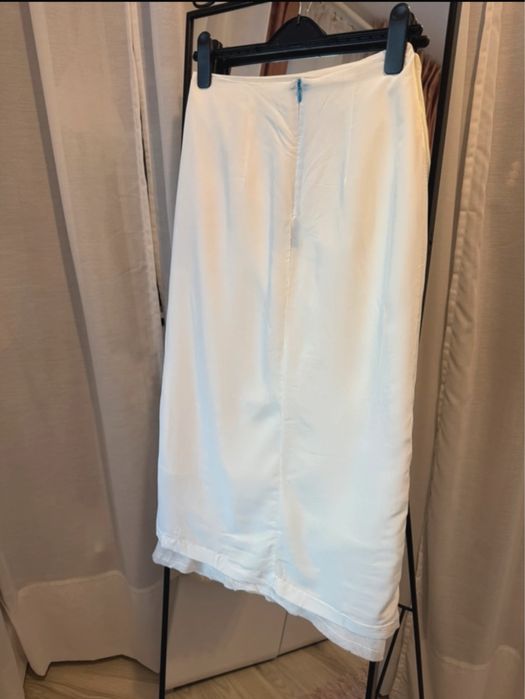 Fustă midi alba cu talie înaltă din rami cu slit Zara Studio Mărimea S