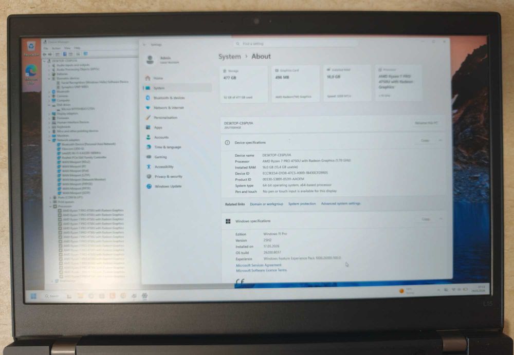 Lenovo Thinkpad L15 Gen 1 Ryzen 7 Pro 4750U 16Gb 512Gb