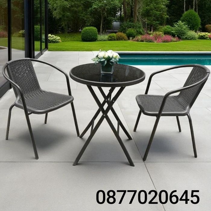 Градински стол Ратан Подреждащ се, Стомана, Пластмаса, Черен, 70×60×55