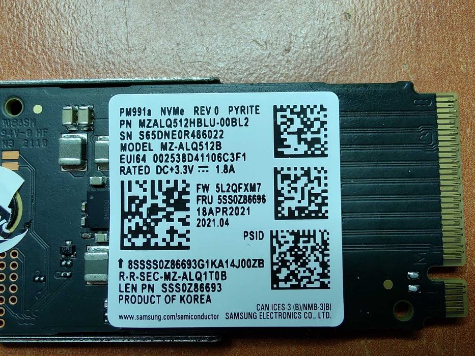 SSD Samsung NVMe M.2 512 GB MZ-ALQ512B PM991a PCI-Express 3.0 x4 2242