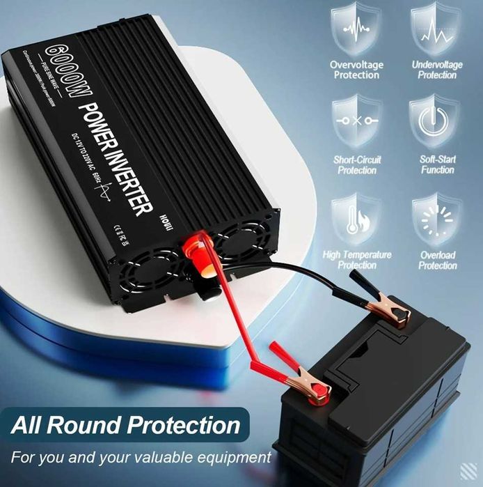 Invertor Houli  12V  6000W/ continuu 3000 W, unda sinusoidala pura.