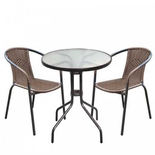 Градински комплект – маса с 2 стола цвят черен и кафяв