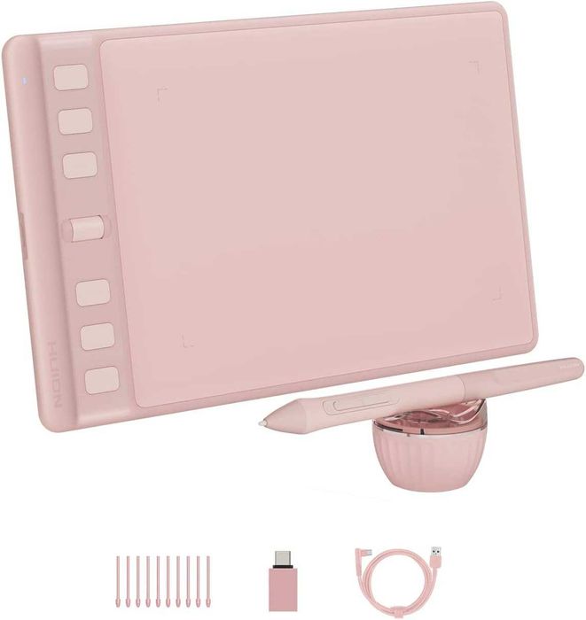 Tabletă grafică HUION Inspiroy 2 S roz | 6 taste programabile + scroller | stylus PW110 fără baterie | 8192 niveluri presiune