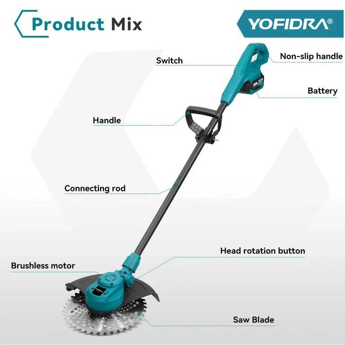 YOFIDRA 10-инчова електрическа косачка за трева 6000W 58000 об/мин