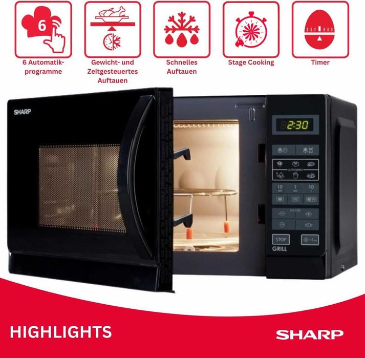 Микровълнова Sharp R642BKW 2-in-1 microwave with grill  20 L black