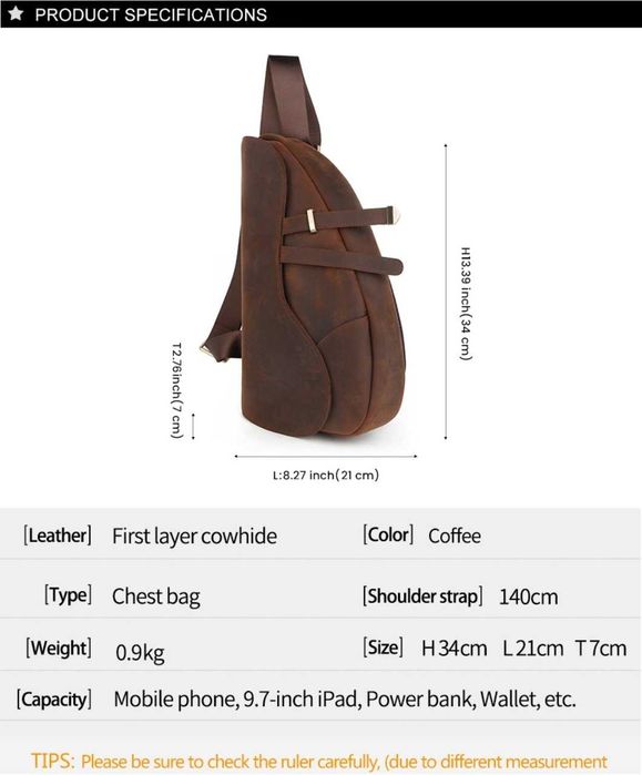 Чанта от естествена кожа (носене през гърди / рамо / кръст)