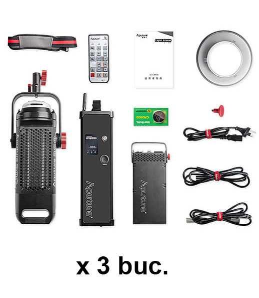 Aputure 300D Kit 3 lumini Led cu hard case