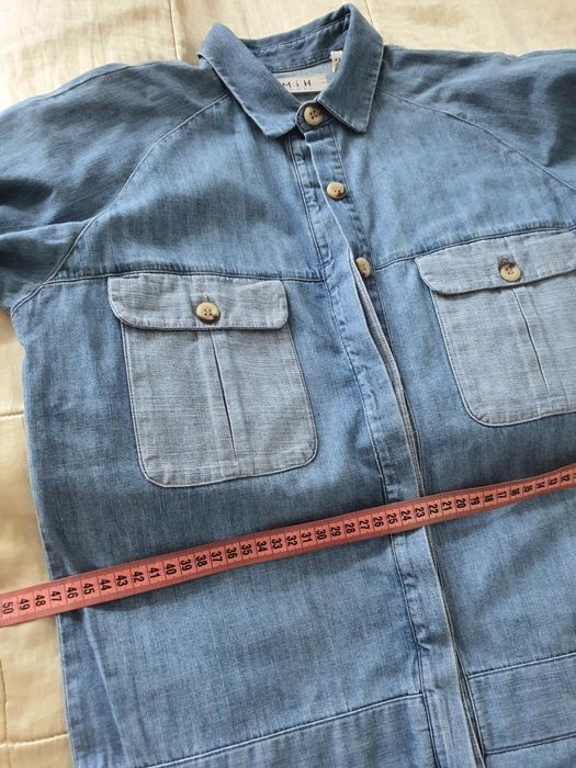 MIH Jeans rochie cămașă denim damă 100% bumbac XS S safari utility albastră nouă salopeta femei