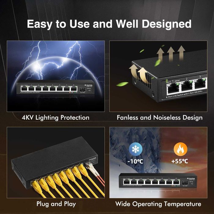 Switch Ethernet MokerLink 8 port 2.5 Gigabit SFP 10G negestionat