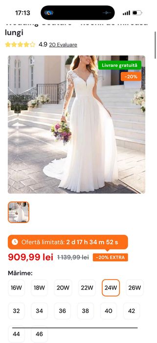 Rochie mireasă nouă cu etichetă  , prețul a fost 900 lei   , nu este scoasă din colet !