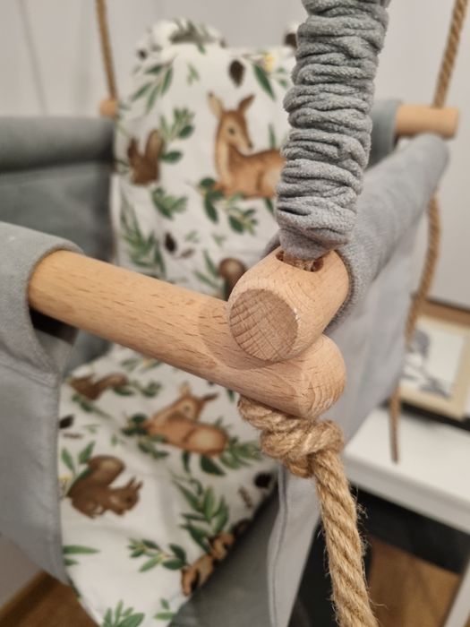 Leagan suspendat pentru bebeluși - bumbac, lemn, sfoara