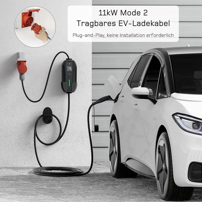 11kW 2-в-1 мобилна зарядна станция dé, Type 2, 10м, CEE 16A + шуко