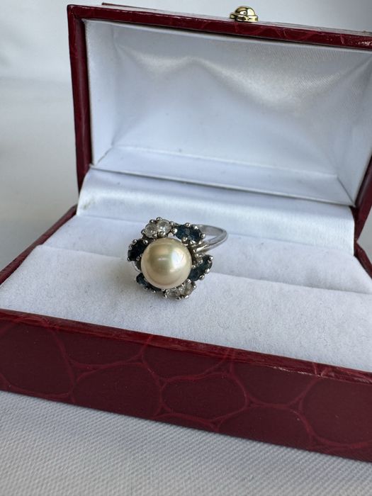 Inel din argint, perla si cubic zirconia
