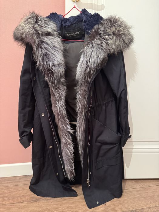 Парка женская темно-синяя, мех лиса