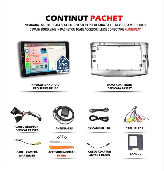 Navigatie Android cu Cooler 4GB Ram+64GB Volkswagen Passat B6/B7/CC