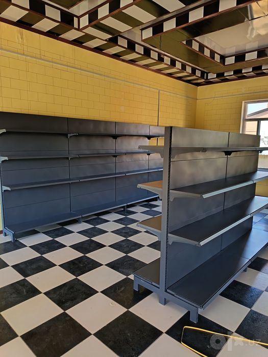 Комплект металлический стеллажи для магазина, витрина прилавки