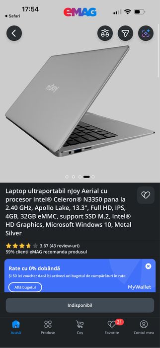 Laptop ultraportabil nJoy Aerial