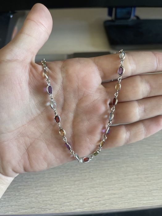 Colier aur alb 18k cu pietre semipretioase