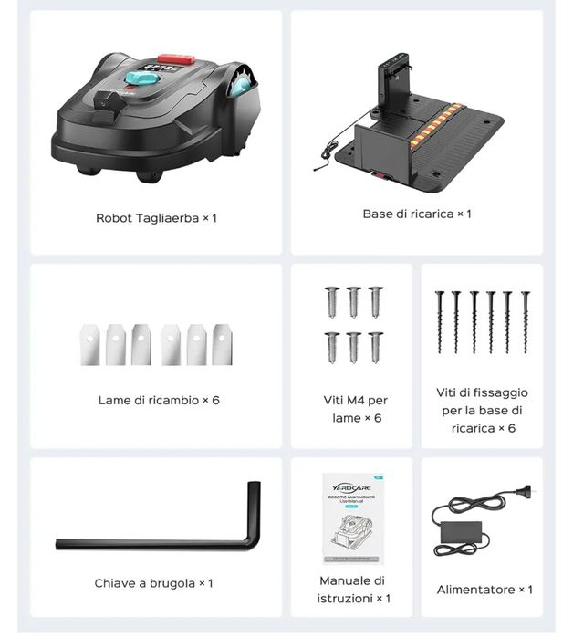Mașină de tuns iarba robotizată fără fir YARDCARE V3 | Navigație vizuală, DetectareA  obstacolelor, Control prin aplicație, 50 dB, Benzi magnetice