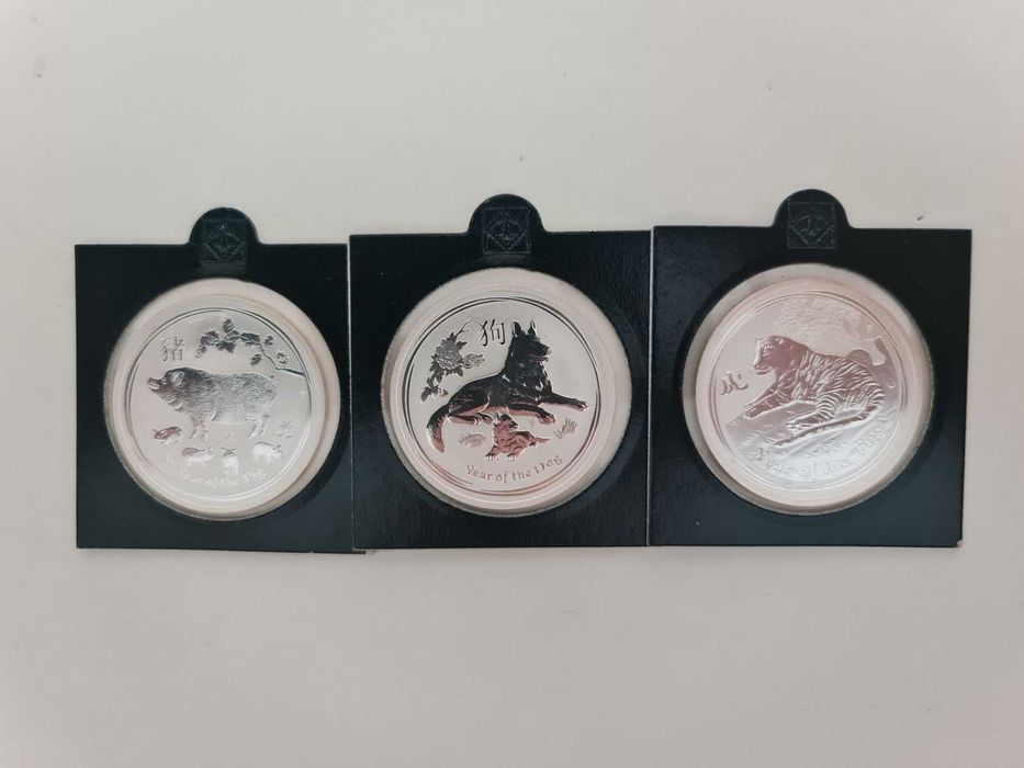Лот от 3 бр Лунари сребро 1/2 oz куче 2018, тигър 2010 и прасенце 2019