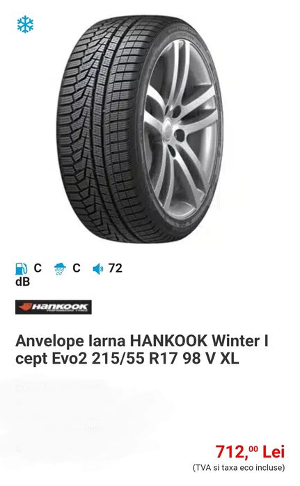 Anvelope Iarna HANKOOK Winter I cept Evo2 215/55 R17 98V- SUPER PRET!!