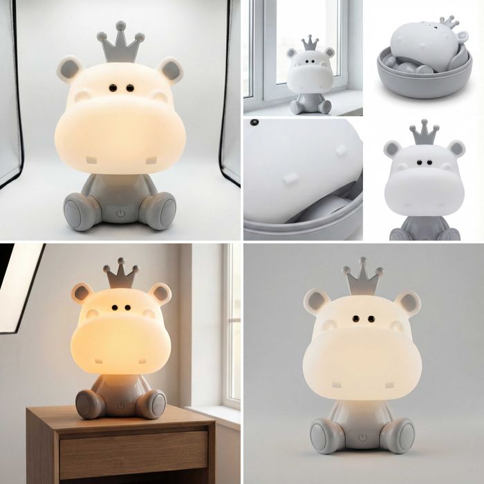 Lampa de Veghe Hipopotam cu 3 Nivele de Lumina & Cablu USB