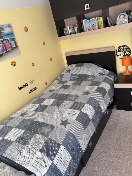 Pat 90 x 200 cm cu suport pal si saltea inclusa - 2buc + cadou dulap