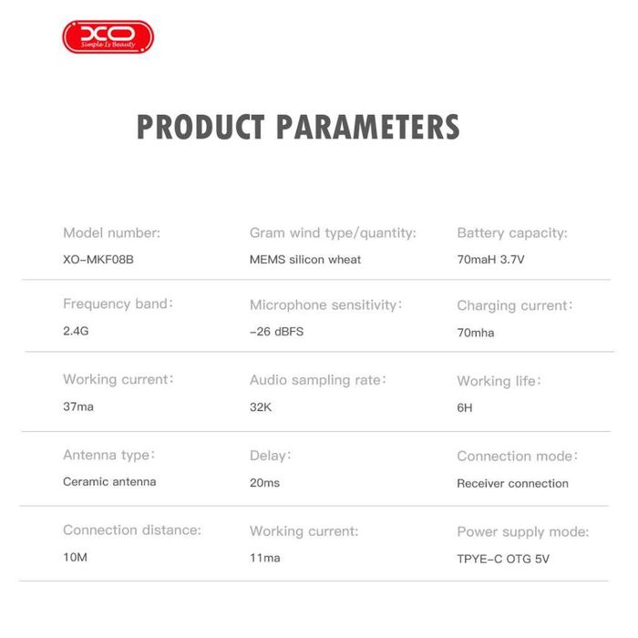 Микрофон XO - MKF08B Lightning, AI Noice-reduction, WIreless