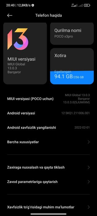 Xiaomi Poco x3pro 256gb