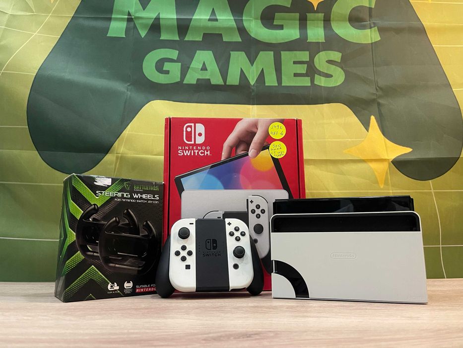 Kомплект конзола Nintendo Switch Oled втора употреба + подарък steering wheels! - Magic Games
