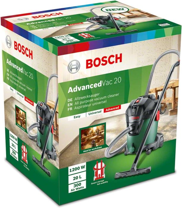 Bosch Advanced Vac 20 Прахосмукачка за Мокро и Сухо Почистване, 1200 W