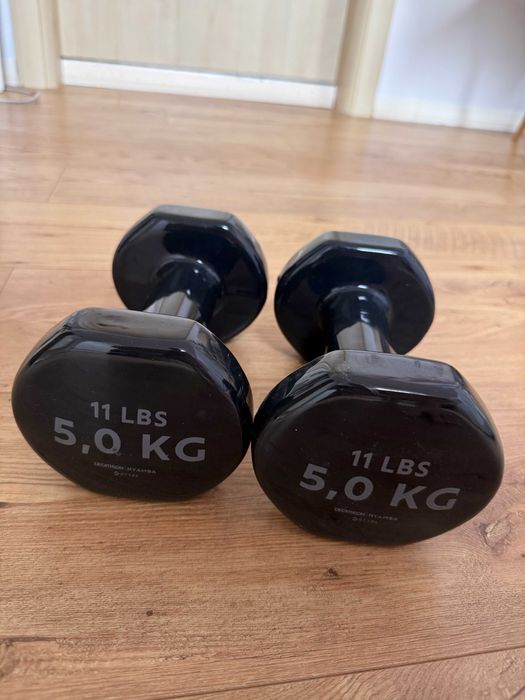Gantere fitness 2*5 kg, negru, fontă parțial reciclată