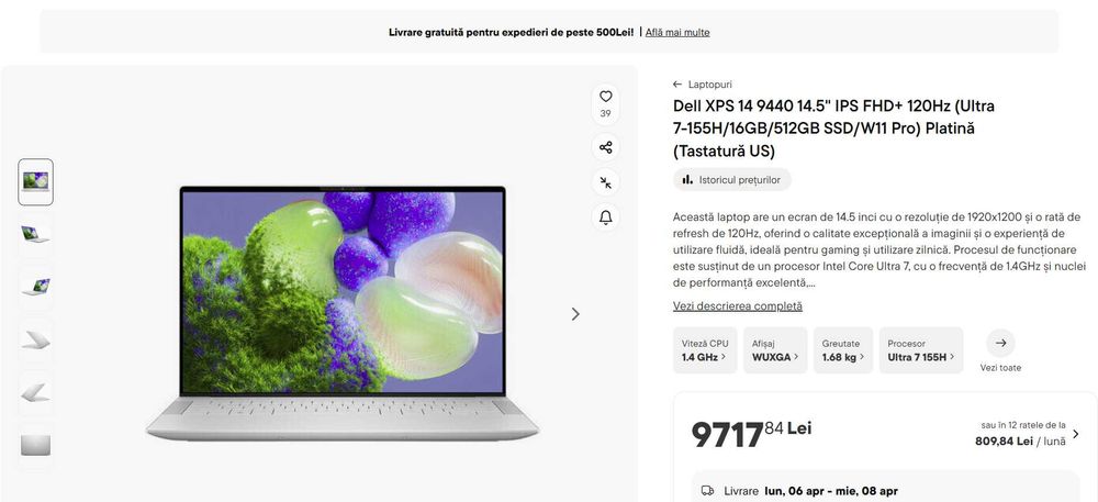 Dell XPS 14 9440 - Intel Ultra 7, 32 gb RAM, 512 gb SSD