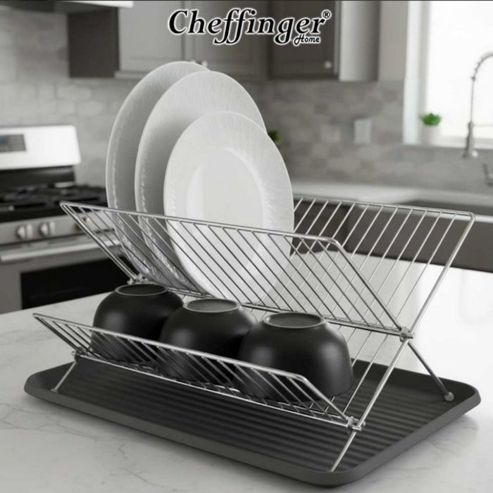 Двуетажен сушилник за съдове Cheffinger от неръждаема стомана с тава з