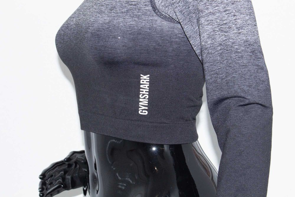Gymshark дамски кроп топ черно сив омбре ефект дълъг ръкав за фитнес S