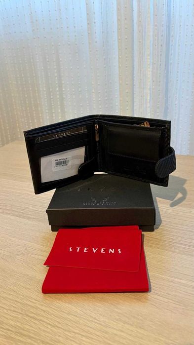 Portofel bărbătesc Stevens din piele negru carbon – nou, protecție RFID