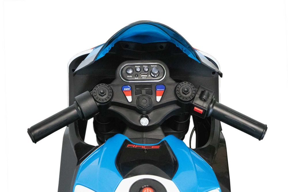 Motocicleta electrica BMW HP4 2x 45W 12V cu roti moi, scaun tapitat