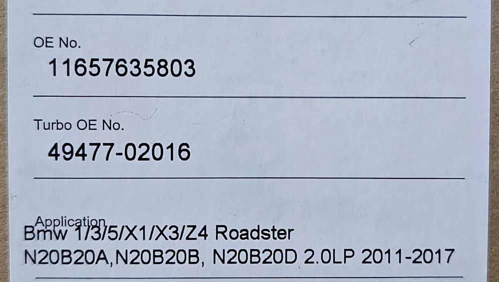 Турбо за БМВ 28i N20 мотор перфектно