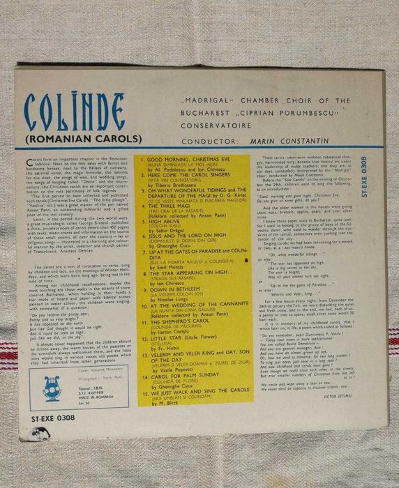 Vind   vinil NOU ! Colinde ale Corului de camera '' Madrigal ''