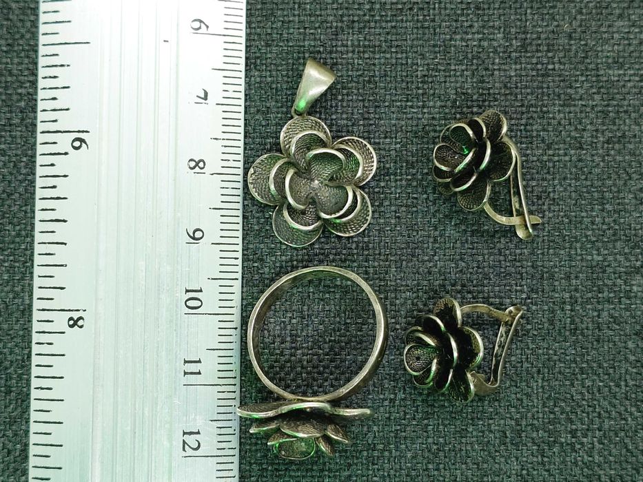 Set din argint cu filigran — inel mărimea 56 + cercei + pandant