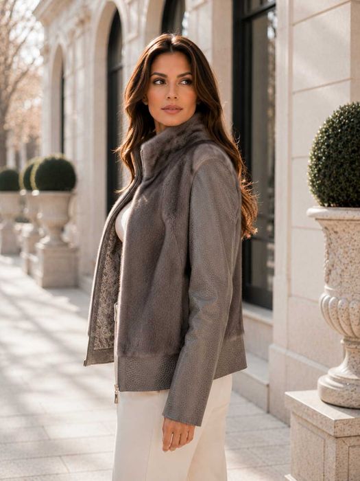 Haină / Jachetă Nurcă Naturală LUX Sapphire Grey Premium S.