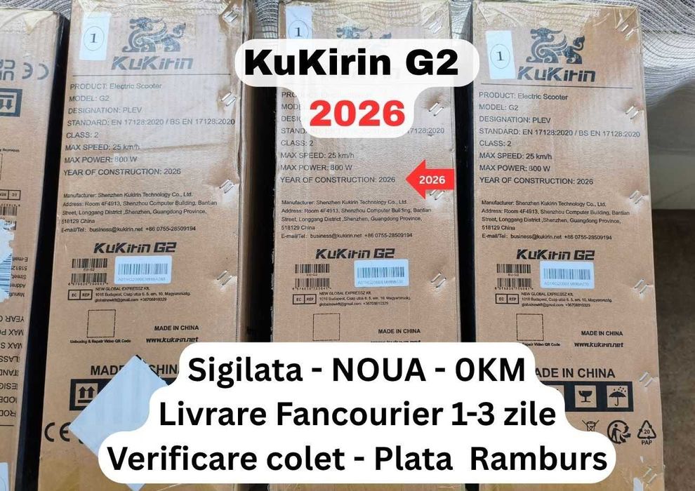 Sigilata NOUA ‼️Kukirin G2 ‼️2026‼️Motor 800W - 55km/h, Baterie 15.6AH, autonomie pana la 55km,