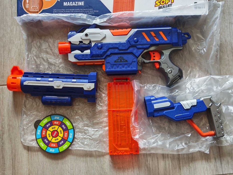 Детска пушка електрически автоматичен бластер на батерии за NERF патрони – поролонови стрелички