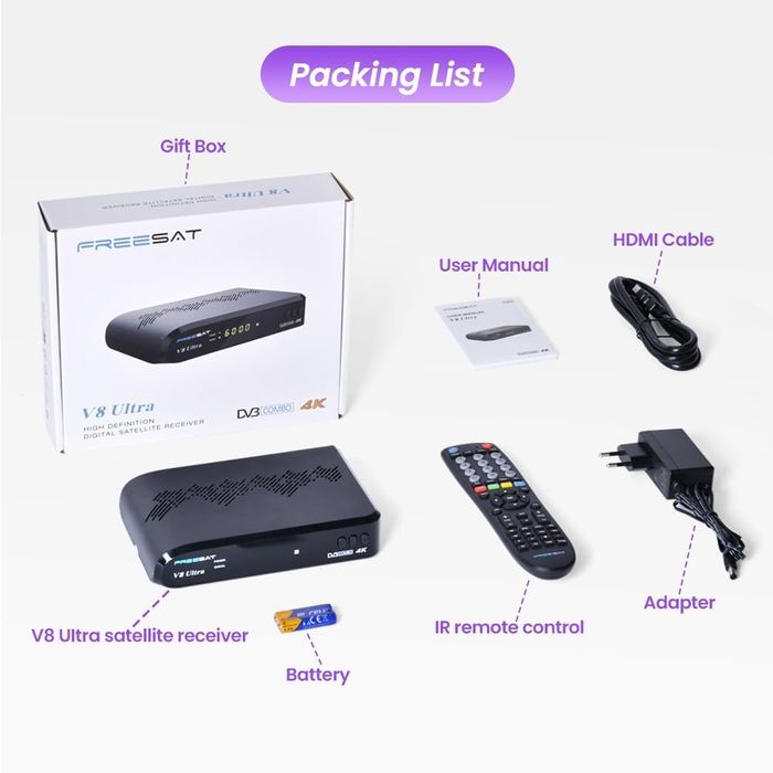 Receptor satelit  Freesat v 8 ultra 4k combo satelit , cablu.