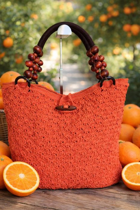 Плетена чанта - портокал