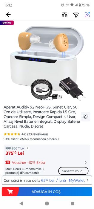 Aparat auditiv reîncărcabil pentru ambele urechi