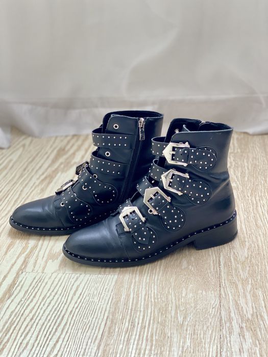 Дамски черни боти FABIANO с капси и каишки, естествена кожа