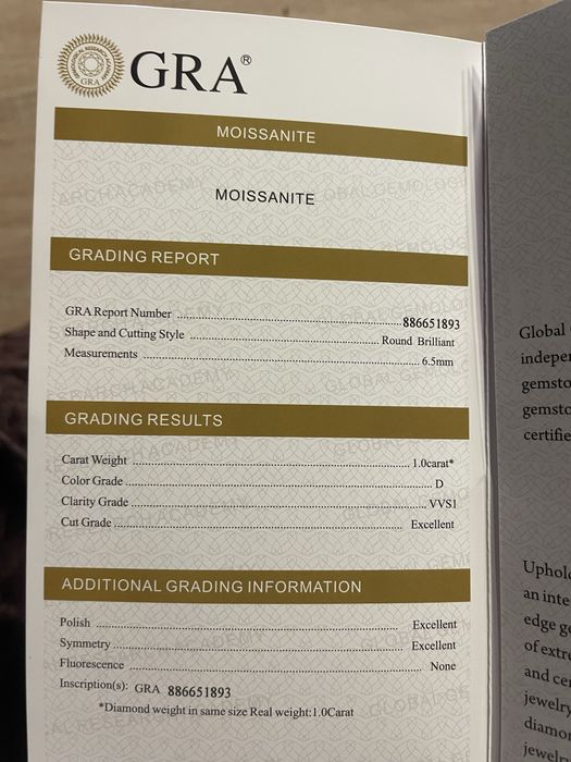 Diamant Moissanite, VVS1, certificat