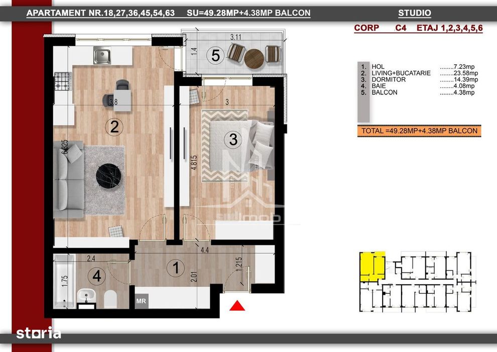 Metrou Berceni Biruintei 2 camere tip studio.