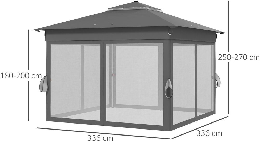 Pavilion pliabil Outsunny aprox. 3 x 3 m, Pavilion cu LED, 4 perdele de plasă,